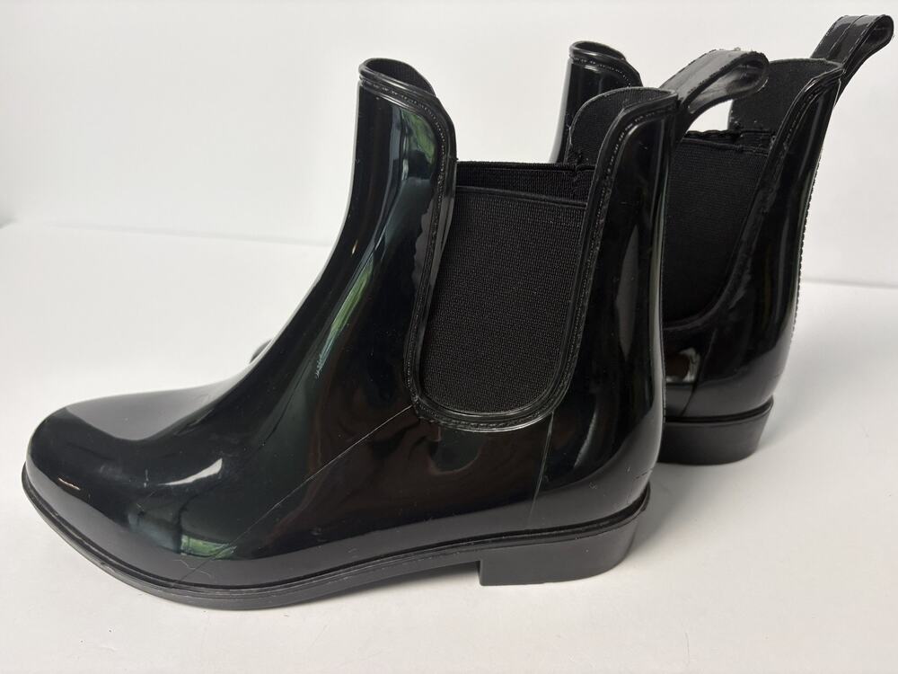 Time And Tru Women's 6M Rain Boots Black Rubber Ankle Boot